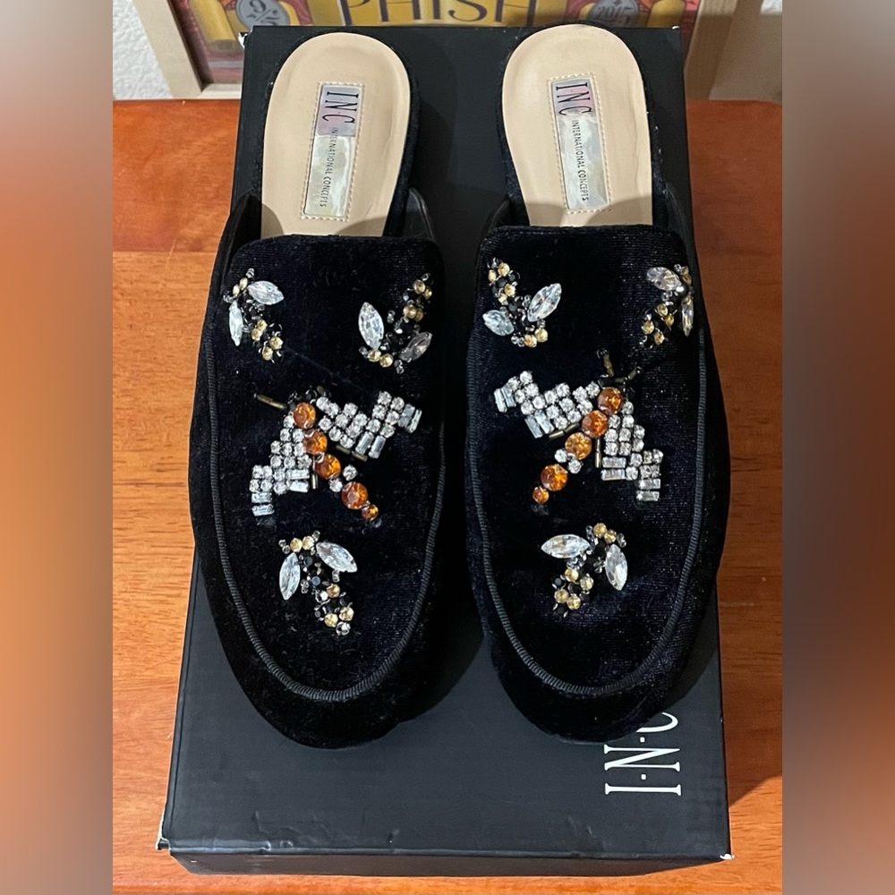INC black velvet mules size 8.5